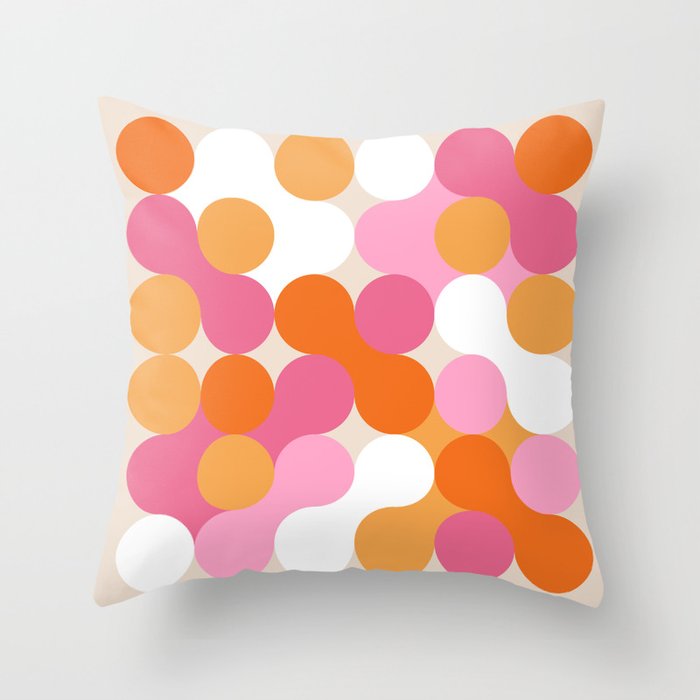 Liquid dot pattern 1 - yellow, orange, pink & white Throw Pillow Gallery Image 1