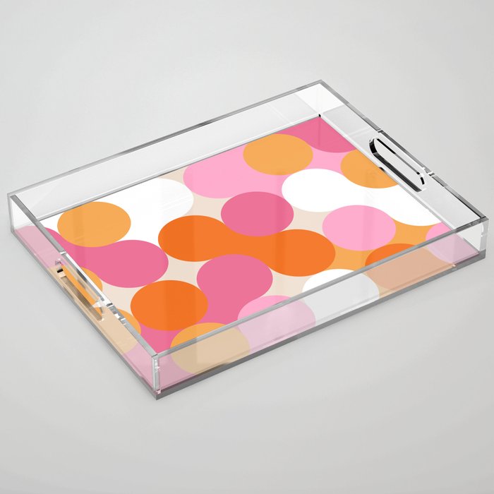 Liquid dot pattern 1 - yellow, orange, pink & white Acrylic Tray Gallery Image 1