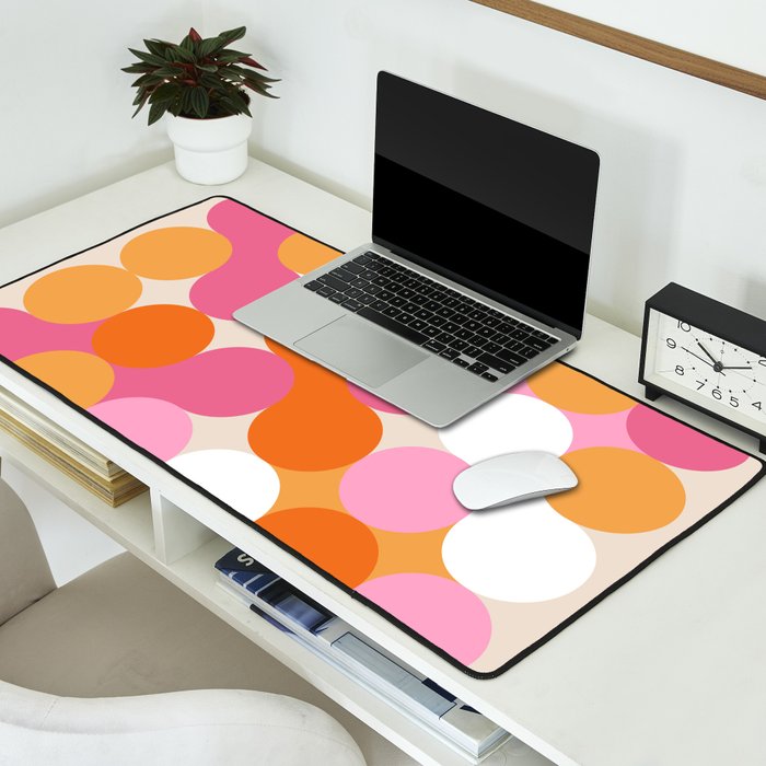Liquid dot pattern 1 - yellow, orange, pink & white Desk Mat Gallery Image 2