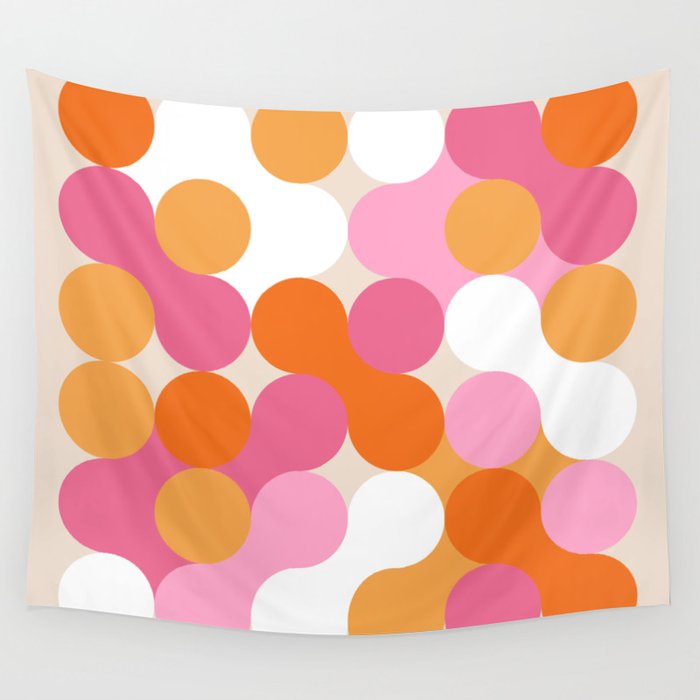 Liquid dot pattern 1 - yellow, orange, pink & white Wall Tapestry Gallery Image 4