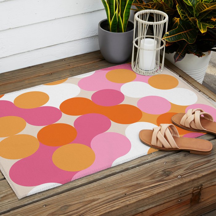 Liquid dot pattern 1 - yellow, orange, pink & white Outdoor Rug Gallery Image 2