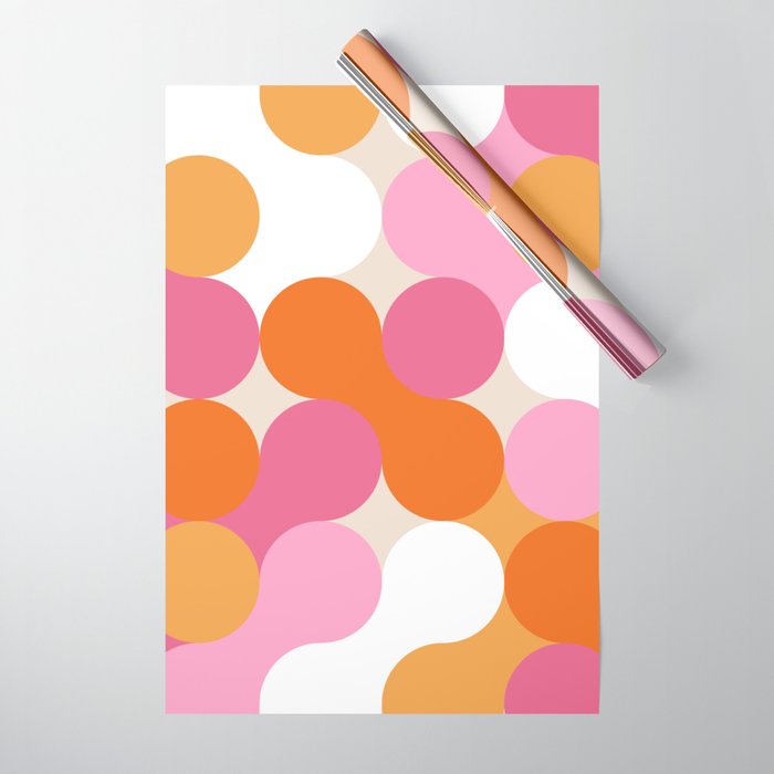 Liquid dot pattern 1 - yellow, orange, pink & white Wrapping Paper Gallery Image 1