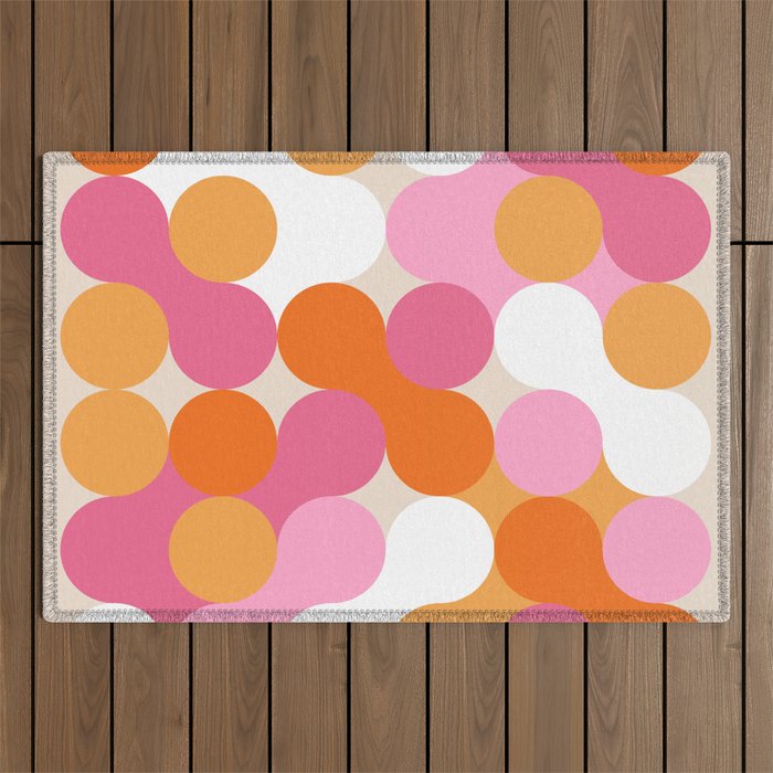 Liquid dot pattern 1 - yellow, orange, pink & white Outdoor Rug Gallery Image 1