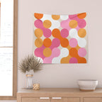 Liquid dot pattern 1 - yellow, orange, pink & white Wall Tapestry Gallery Image 2