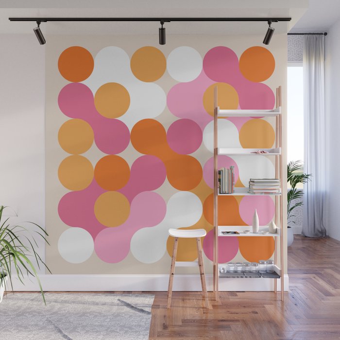 Liquid dot pattern 1 - yellow, orange, pink & white Wall Mural Gallery Image 1