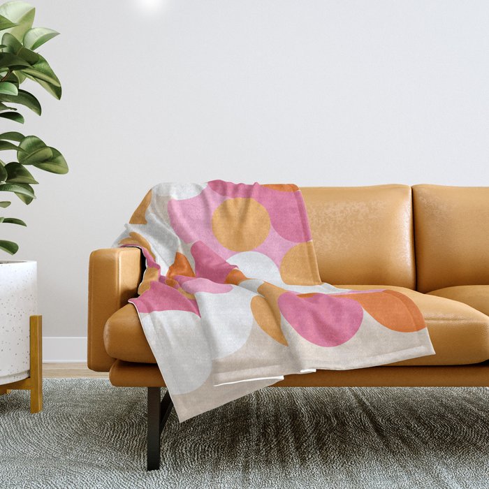 Liquid dot pattern 1 - yellow, orange, pink & white Throw Blanket Gallery Image 1