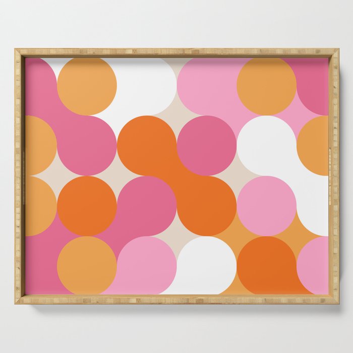 Liquid dot pattern 1 - yellow, orange, pink & white Serving Tray Gallery Image 1