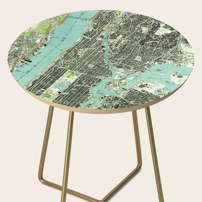 Vintage Central Park & Bronx NY Map (1947) Side Table Gallery Image 2