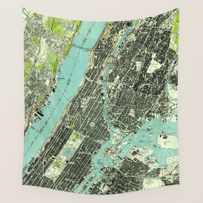 Vintage Central Park & Bronx NY Map (1947) Wall Tapestry Gallery Image 4