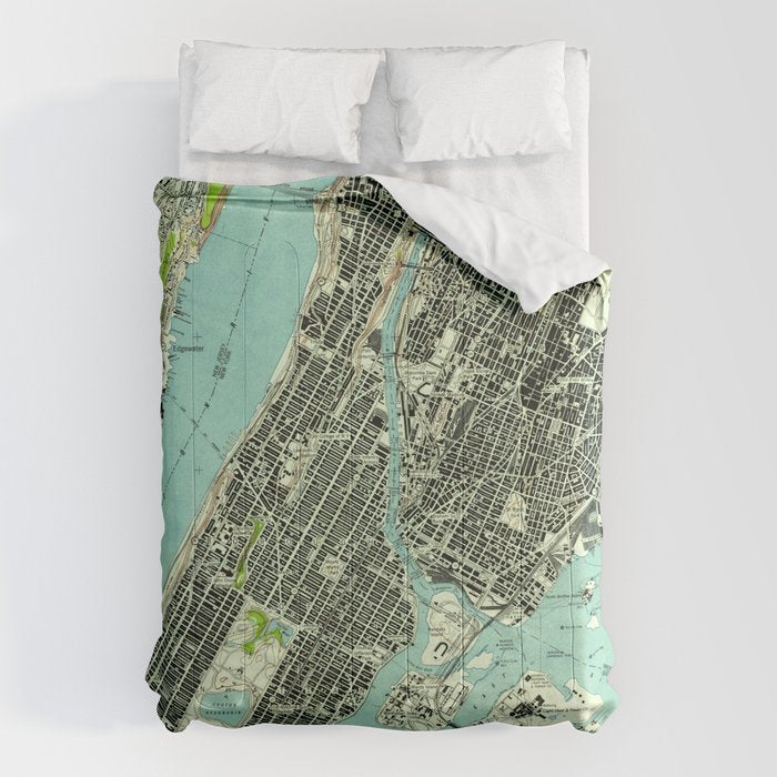 Vintage Central Park & Bronx NY Map (1947) Comforter Gallery Image 1