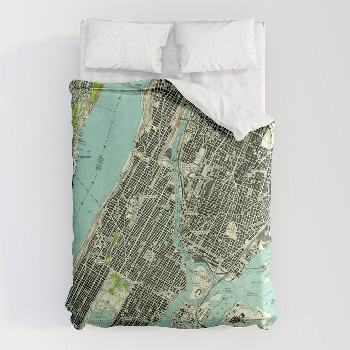 Vintage Central Park & Bronx NY Map (1947) Duvet Cover Gallery Image 1