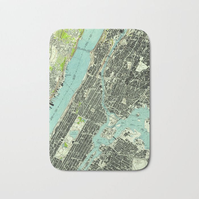 Vintage Central Park & Bronx NY Map (1947) Bath Mat Gallery Image 1