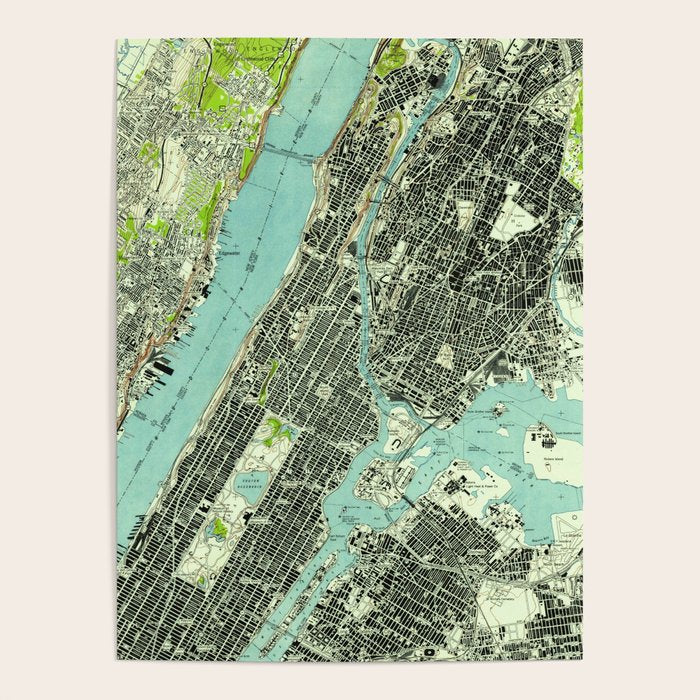 Vintage Central Park & Bronx NY Map (1947) Poster Gallery Image 1