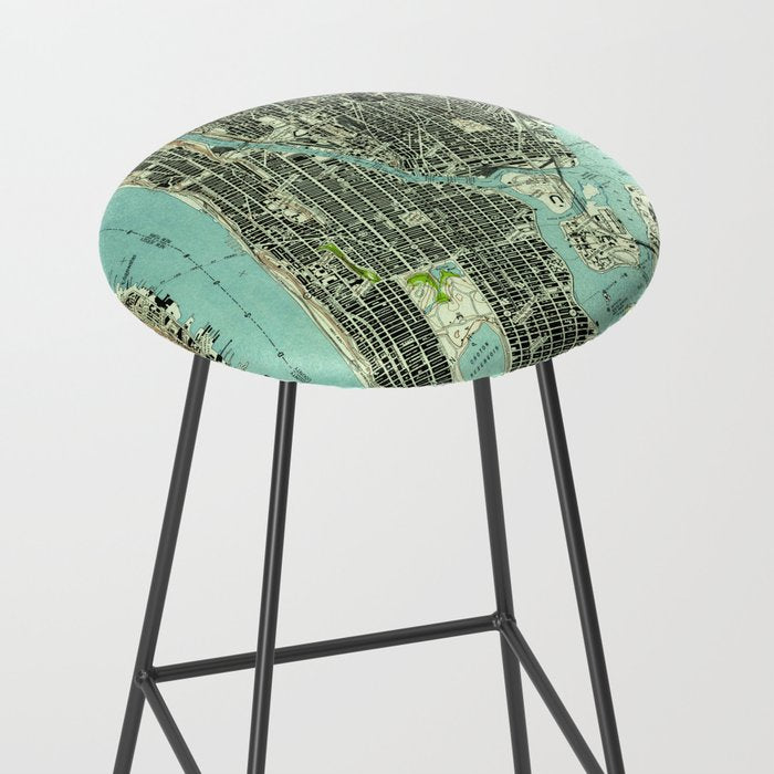 Vintage Central Park & Bronx NY Map (1947) Stool Gallery Image 2