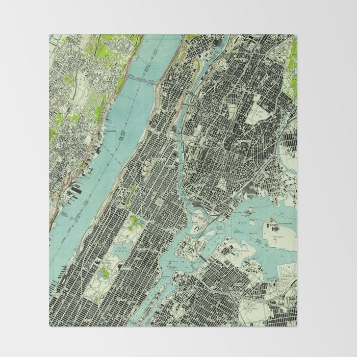 Vintage Central Park & Bronx NY Map (1947) Throw Blanket Gallery Image 2