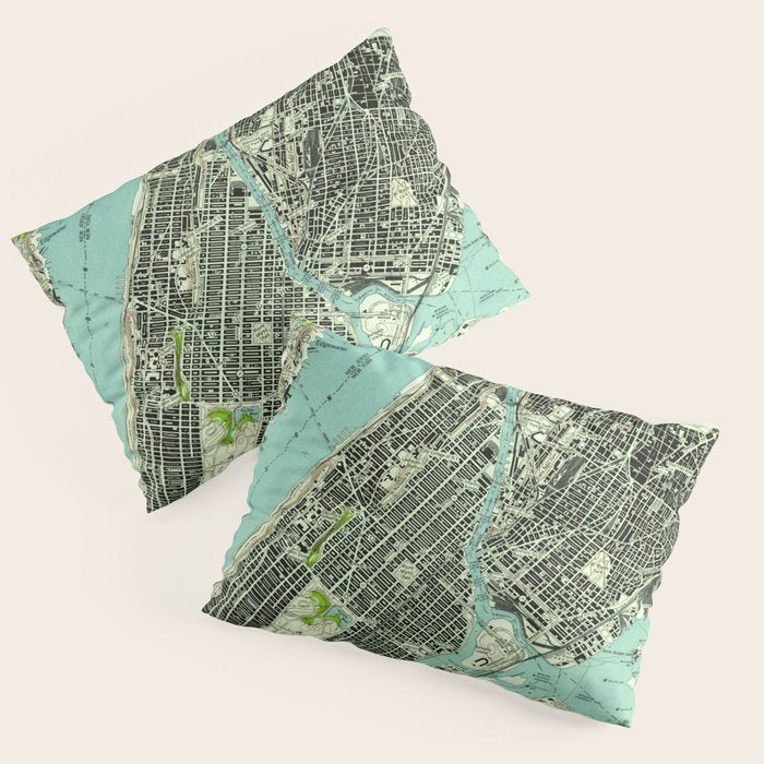 Vintage Central Park & Bronx NY Map (1947) Pillow Sham Gallery Image 3