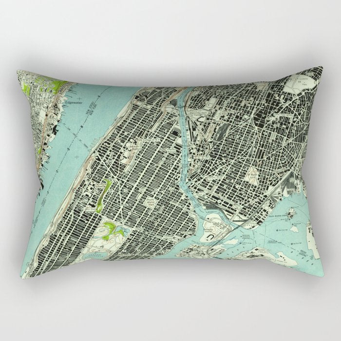 Vintage Central Park & Bronx NY Map (1947) Rectangular Pillow Gallery Image 1