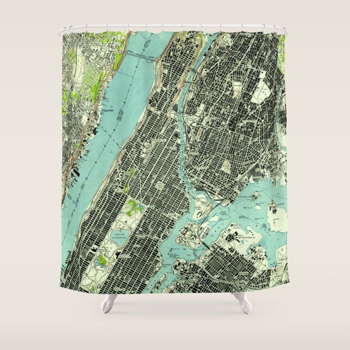 Vintage Central Park & Bronx NY Map (1947) Shower Curtain Gallery Image 1
