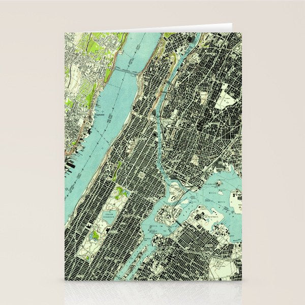 Vintage Central Park & Bronx NY Map (1947) Stationery Card Gallery Image 2