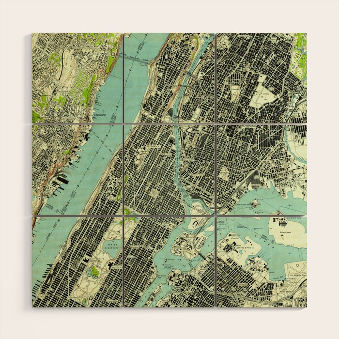 Vintage Central Park & Bronx NY Map (1947) Wood Wall Art Gallery Image 1