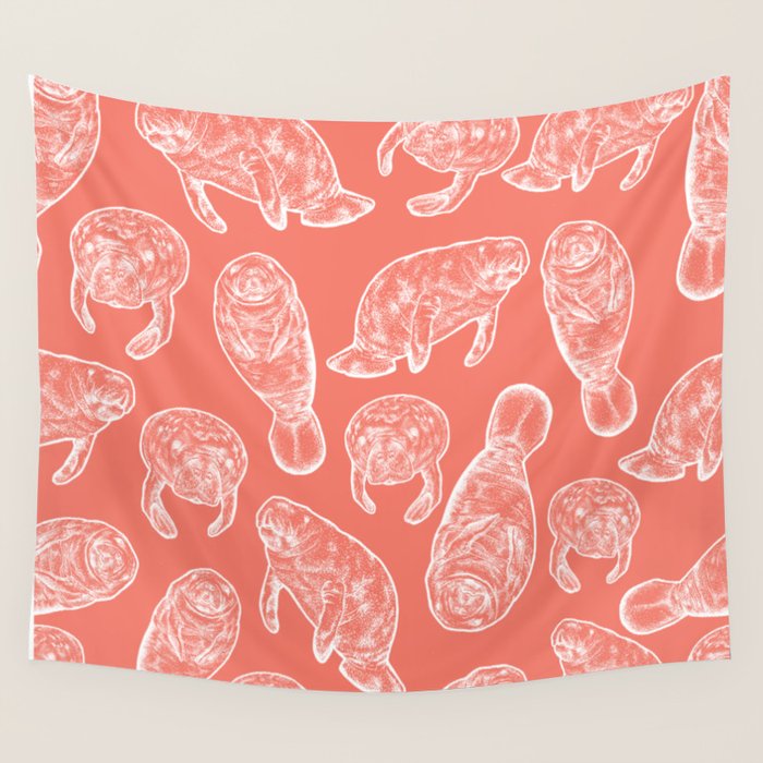 Manatee Print - Coral Wall Tapestry Gallery Image 1