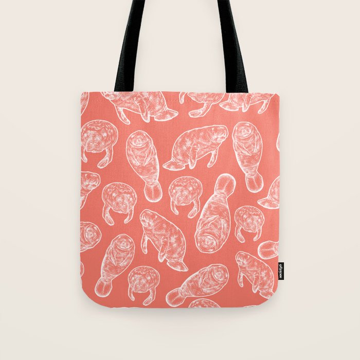 Manatee Print - Coral Tote Bag Gallery Image 1