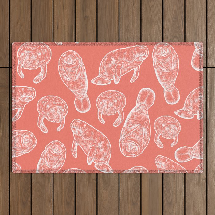 Manatee Print - Coral Outdoor Rug Gallery Image 1