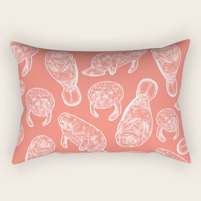 Manatee Print - Coral Rectangular Pillow Gallery Image 2