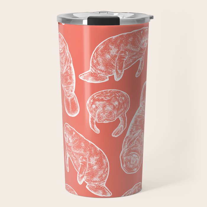 Manatee Print - Coral Travel Mug