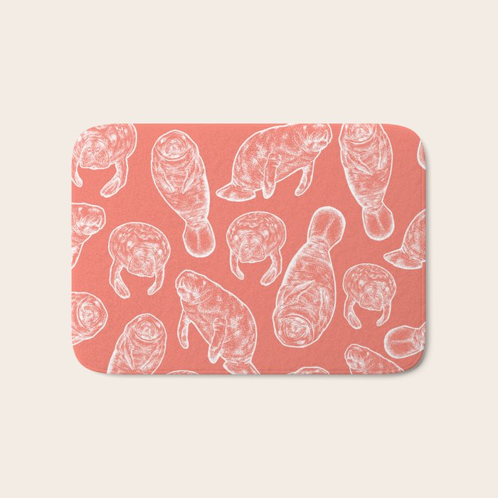 Manatee Print - Coral Bath Mat