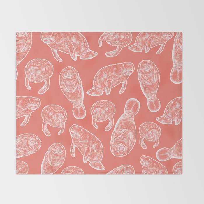 Manatee Print - Coral Throw Blanket Gallery Image 2