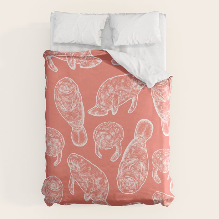 Manatee Print - Coral Duvet Cover Gallery Image 1