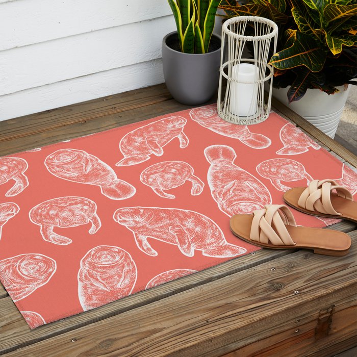 Manatee Print - Coral Outdoor Rug Gallery Image 2