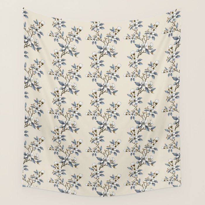 Elegant branch of white magnolia Wall Tapestry Gallery Image 1