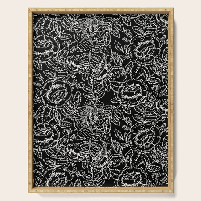 Gothic Rose in Black and White Serving Tray Gallery Image 1