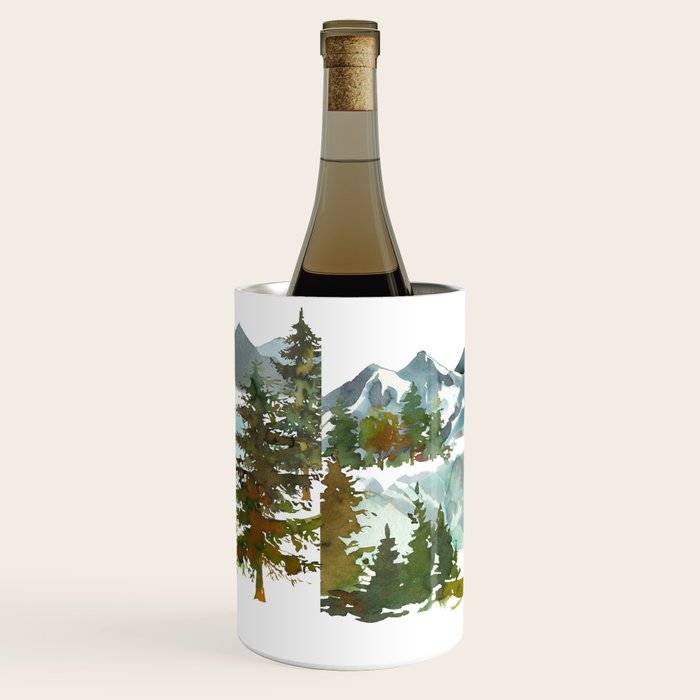 Forest green teal blue watercolor hand painted landscape Wine Chiller Gallery Image 2