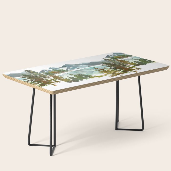Forest green teal blue watercolor hand painted landscape Coffee Table Gallery Image 1