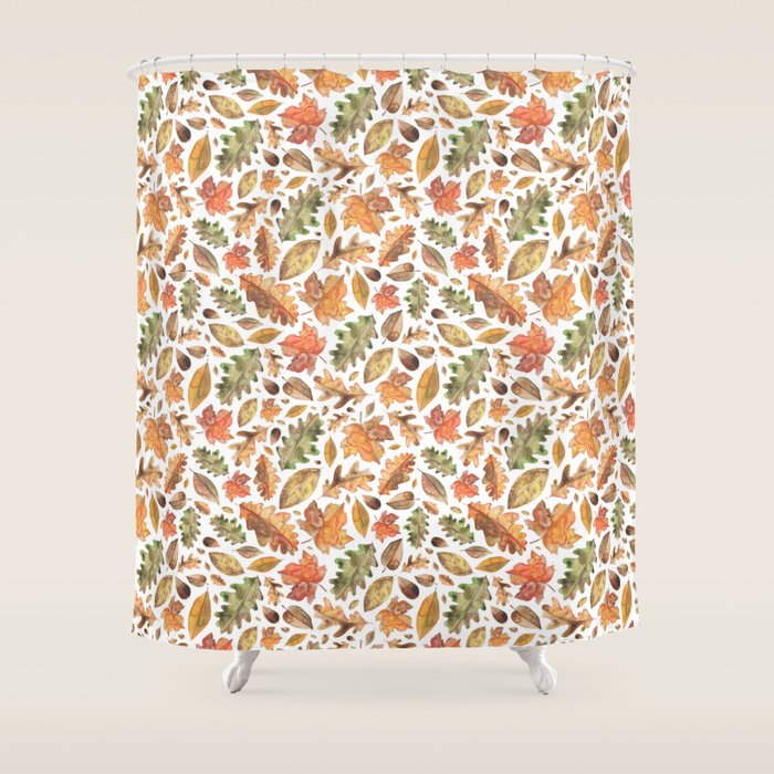 Watercolour Autumn Leaves. Shower Curtain Gallery Image 1