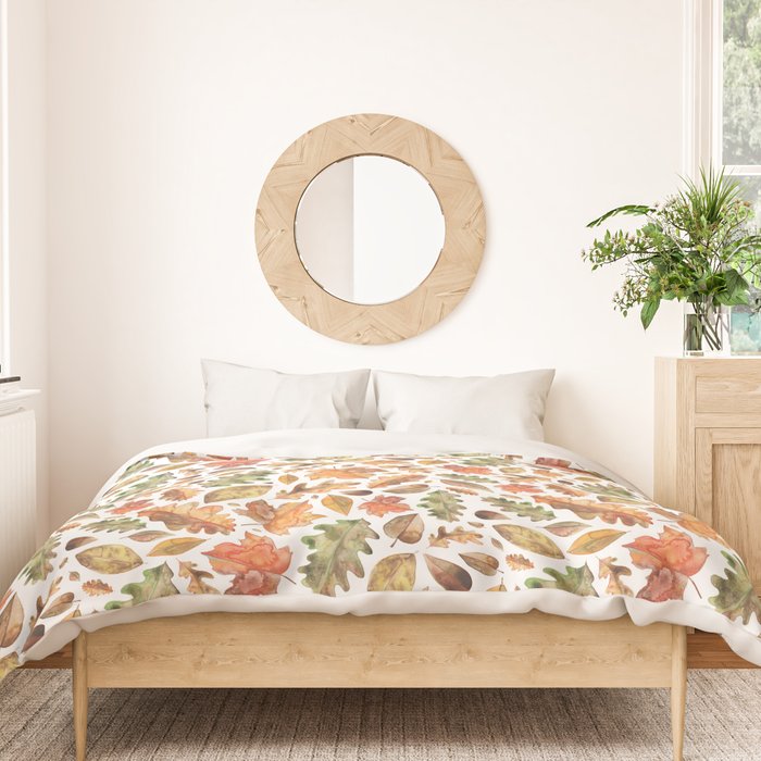 Watercolour Autumn Leaves. Duvet Cover Gallery Image 3