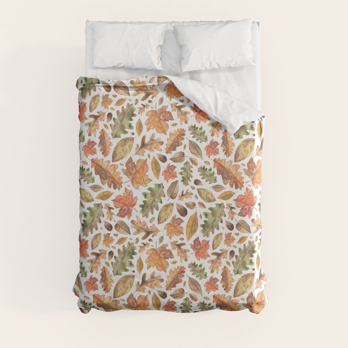 Watercolour Autumn Leaves. Duvet Cover Gallery Image 3