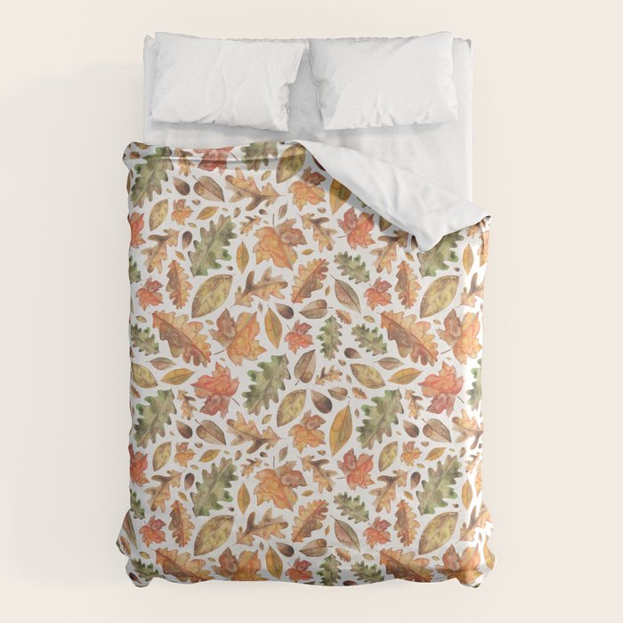 Watercolour Autumn Leaves. Duvet Cover Gallery Image 6