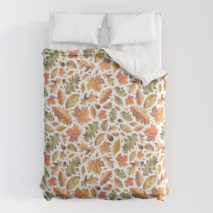 Watercolour Autumn Leaves. Comforter Gallery Image 6