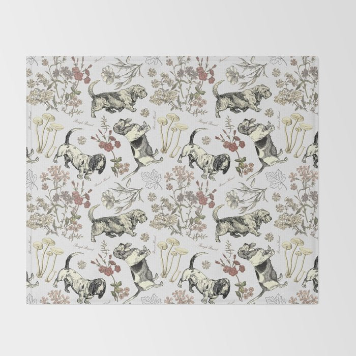 BASSET HOUNDS and MAGICAL MUSCHROOMS  Throw Blanket Gallery Image 2