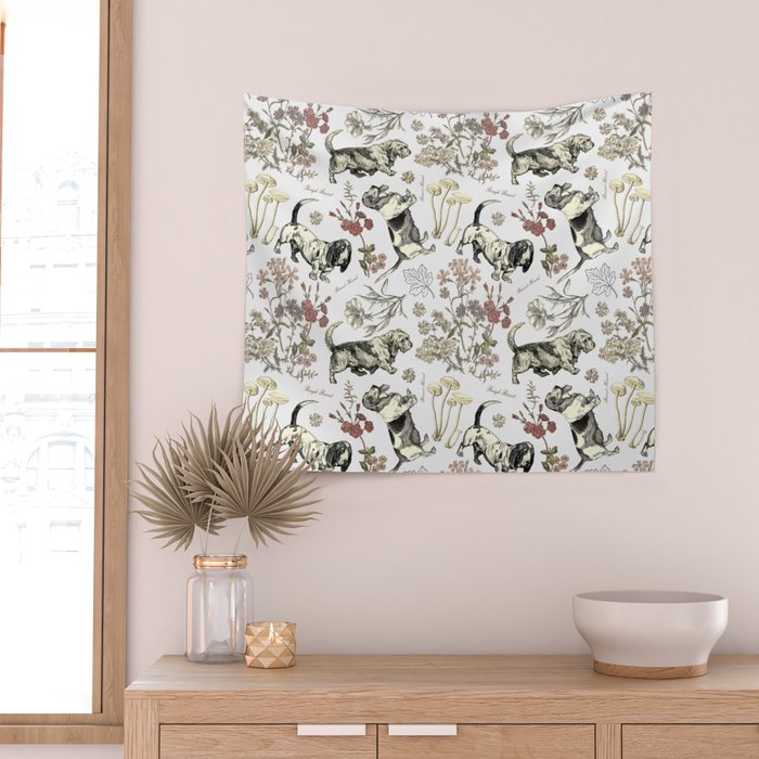 BASSET HOUNDS and MAGICAL MUSCHROOMS  Wall Tapestry Gallery Image 2