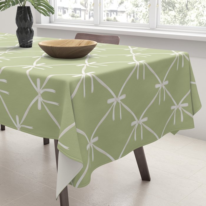 Bows & Ribbons Pattern XXIV Pastel Green Tablecloth Gallery Image 3