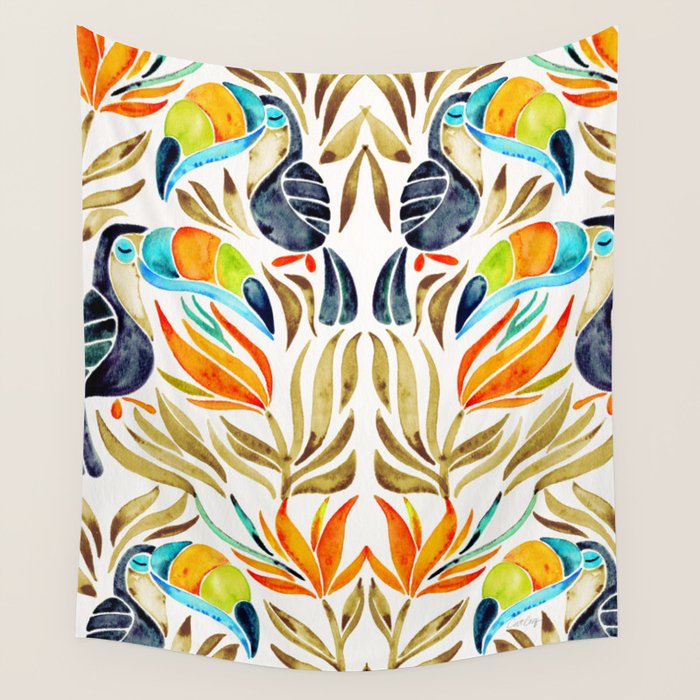 Tropical Toucans - Sepia Palette Wall Tapestry Gallery Image 4