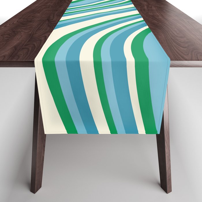 Wavy Stripes XXVII - Beachy Blue and Green Table Runner Gallery Image 1