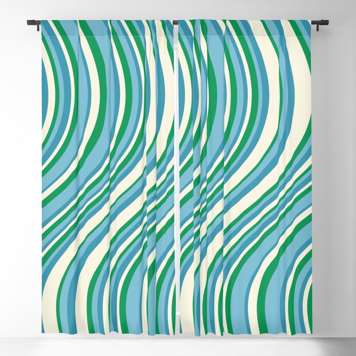 Wavy Stripes XXVII - Beachy Blue and Green Window Curtain Gallery Image 5