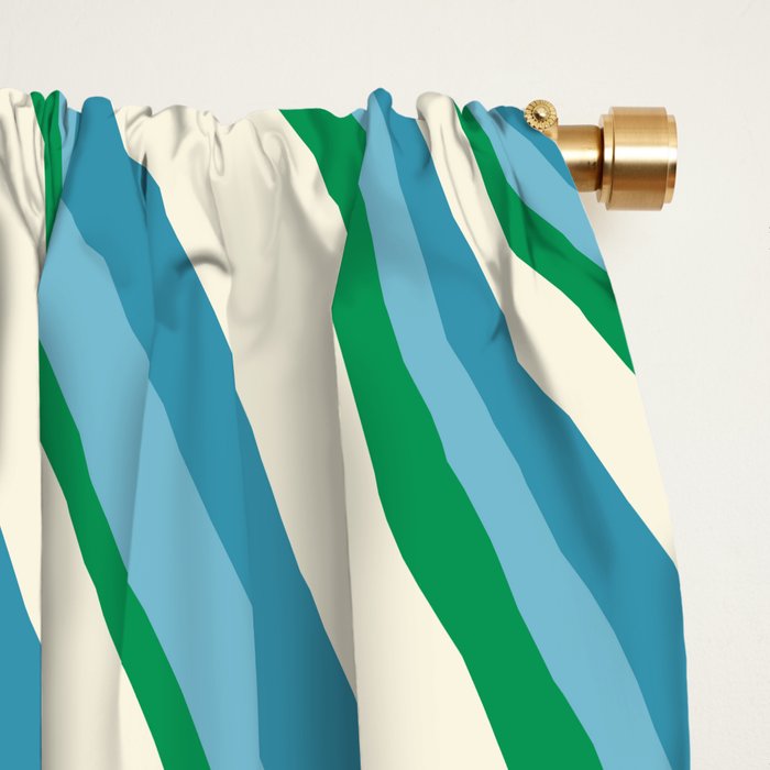 Wavy Stripes XXVII - Beachy Blue and Green Window Curtain Gallery Image 2