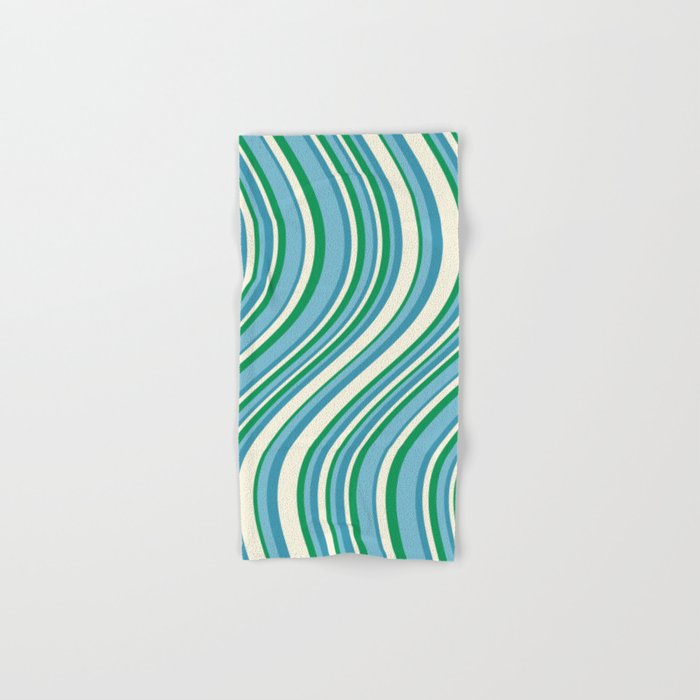 Wavy Stripes XXVII - Beachy Blue and Green Bath Towel Gallery Image 1
